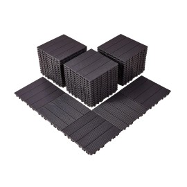 Interlocking Deck Tiles 54 Pack 12\"x12\" 54 Sq. ft Plastic Waterproof Outdoor Flooring All Weather Patio Floor Decking DeckingQuantity: 54 PCS, Color: Dark Brown - PP Color