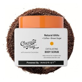 Chemist at Play Exfoliating Body Scrub for Removing Skin and Tan, Smoothing Rough and Bony Skin, Natural Sunlight and Pigmentation with AHAs, Coffee for Men and Women, 75 g