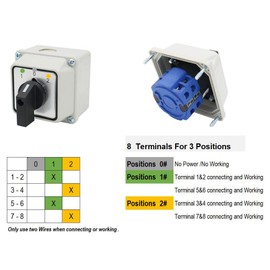 Baomain Universal Rotary Changeover Switch SZW26-20/D202.2D-W with Wider Master Switch Exterior Box 660V 20A 3 Position 2 Phase (3.15"x3.15"x3.7")