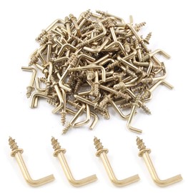 Bivethoi 150pcs Tiny L Hooks for Hanging, Mini Right Angle Screw Hooks 3/4 Inch Square Bend Hooks, Gold L Shaped Hooks 90 Degree Screw Hooks, 7 Shape Hook Self Tapping Screw Hooks Metal Screw in Hooks