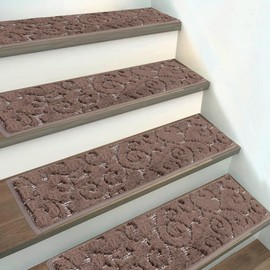 HEBE Carpet Stair Treads Non Slip 15 PCS 8" X 30" Edging Stair Runner for Wooden Steps Indoor Self Adhesive Stair Rugs Runners Reusable Staircase Step Treads Mat for Kids,Elders,Pets