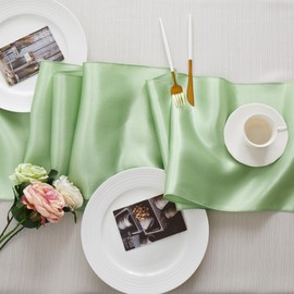 Counfeisly 12pcs Sage Green Satin Table Runners 12" x 108", Elegant and Smooth Silky Fabric Table Decor for Wedding Banquet Birthday Decoration
