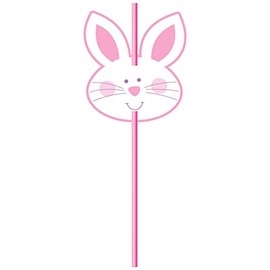 Creative Converting 6 Count Straw with Attachments, Bunny Face