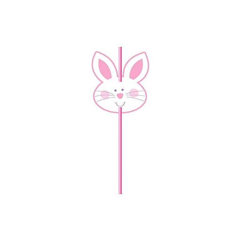 Creative Converting 6 Count Straw with Attachments, Bunny Face