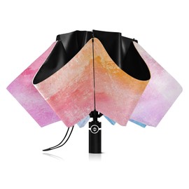 Kjovgcb Automatic Umbrella, Extra Large 3-Fold 8 Ribs Travel UV Protection Sun Parasol, Strong Inner Print Rain Folding Umbrella Print Watercolor Retro Pattern in Rainbow colors Print