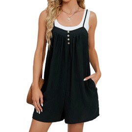 BMJL Womens Summer Rompers Sleeveless Shorts Overalls Vacation Outfits Jumpsuit With Pockets 2024(Black, L)