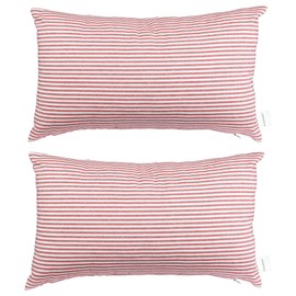 JES&MEDIS Modern Cotton Stripe Throw Pillow Cover for Bed Office Car Kids Room Home Decor Pillowcase (Pink and White, 2 Pieces, 12" x 20")