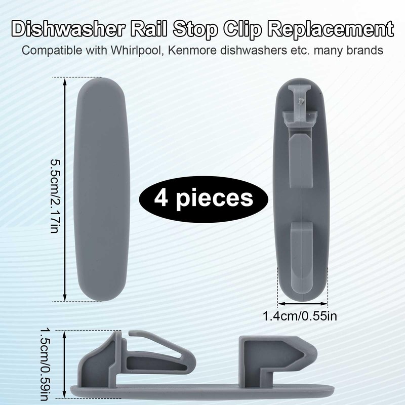 4pcs Dishwasher Upper Rack Slide Rail Stop Clips for WP8565925,
