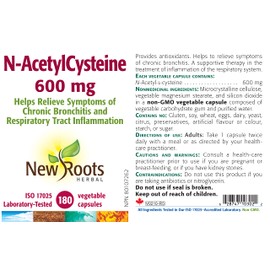 NEW ROOTS HERBAL New Roots Herbal - N-AcetylCysteine - 600mg - 180 Capsules - NAC Capsules - Respiratory Supplements - NAC 600mg Capsules - NAC Supplement N-Acetyl Cysteine 600mg - NAC N-Acetyl Cysteine - NAC Pills