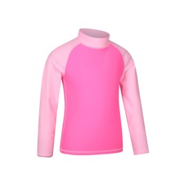 Mountain Warehouse Kids Rash Vest - UV Protection Rash Guard, Long Sleeves Childrens Rash Shirt, Flat Seams, Quick Drying, Stretch Fabric - Ideal for Swimming, Bubblegum Kids Size 9-10 Years