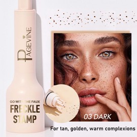 Faux Freckle Stamp Pen, Upgrade Liquid Fake Freckles Makeup Tool, Quick Dry Faux Freckle Stamp Cushion, Long Lasting & Waterproof Lifelike Freckles Stamp Marker for Natural Sunkissed Makeup, 03 Dark