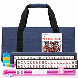 American Mahjong Tile Set 4 Players with Blue Carrying Bag, 166 White Tiles, 4 Colors All-in-One Racks and Pushers, Travel Mahjong Set American 2026 Mah Jongg Sets/ Mah Jong Tiles/ Majong/ Majiang