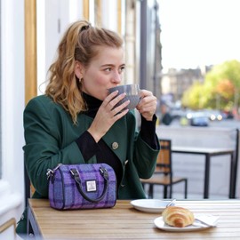Glen Appin Harris Tweed 'Kilbride' Mini Bowling Bag Colour 119 Blue/Turquoise Check