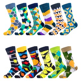 Fasefunn Men's Colourful Patterned Funny Socks Crew Novelty Cotton Socks Man Gift for Men, 12 Pairs Diamond Series 1207