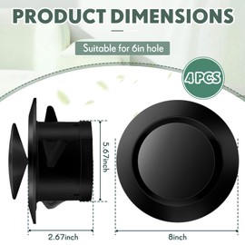 Baquler 4 Pcs 6 Inch Vent Covers, Soffit Vent ABS Adjustable, Soffit Vents 6 Inch Round Ceiling Air Diffuser for Living Room Closet Bathroom Indoor Ventilation Use, Black