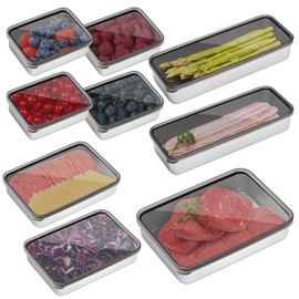 Hushee 9 Pack Bacon Cheese Container for Refrigerator, Stainless Steel Airtight Deli Meat Container, Dishwasher Safe Fridge Storage Containers Fruit Lunch Storage with Lids for Fridge, 4 Sizes