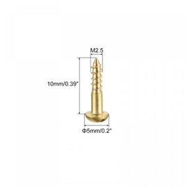 sourcing map Wood Screws M2.5 x 10mm Slotted Round Head Brass Self-Tapping Screw 100 Pcs