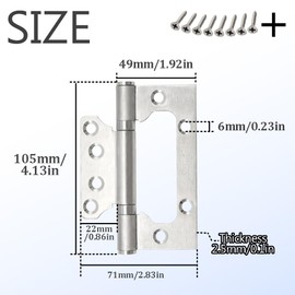 Ruidee 2 Pcs Door Hinges Stainless Steel Ball Bearing Flush Door Hinges with Screw Mute Butt Hinges for Home Doors (MHY)