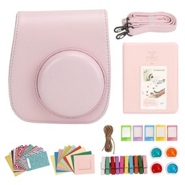 Instasant Funda Protectora para Cámara for instax Mini 12, Bolsa Protectora para Cámara, Bolsa de Cuero PU con Filtros de álbum, Marcos Colgantes de Colores, Pegatinas