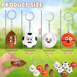 12 Pack Sports Party Favors Foam Balls Keychain with Gifts Cards, Mini Footballs, Baseball, Soccer, Basketball Stress Balls Keychain Gift for Women Men School Carnival Reward Valentine's Day Gift