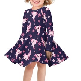 OZELANSAY Kids Swing Skater Dress for Girls 7T 8T Axolotl Cute School Home Travel Casual Long Sleeve Twirly A-Line Dresses Fall Outfits Youth Sundress Novelty