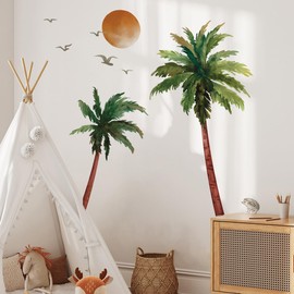 Runtoo Boho Palm Tree Wall Art Decals Peel and Stick Large Tropical Tree Plants Wall Stickers for Bedroom Living Room Kids Nursery Wall Decor