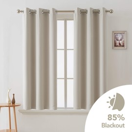 Deconovo Blackout Curtains, Beige Living Room Curtain, Thermal Insulated Grommet Short Drapes for Bedroom, 38 x 63 Inch, 2 Panels