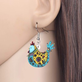 NEWEI - arete de gallina de acrílico con diseño floral Azul