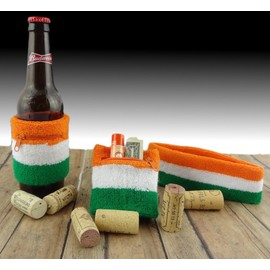 Funny Guy Mugs Flag of Ireland Unisex Sweatband Set (3-Pack: 2 Wristbands with Zipper/Wrist Wallet & 1 Headband), Orange/White/Green
