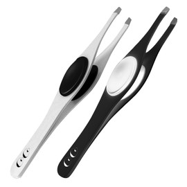Professional Eyebrow Tweezers, Precision Facial Hair Removal for Women and Men, Sharp Slanted Stainless Steel Tweezer has Silicone Grip (Black and Whitw)