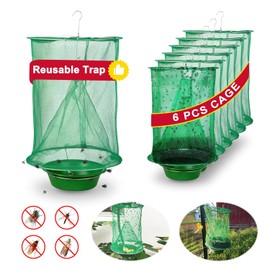 6 Pack Fly Traps Outdoor Hanging, Ranch Fly Traps with Food Bait Tray, Fly Catcher Cage for Indoor or Outdoor Family Farms, Park