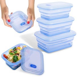 Silicone Collapsible Food Storage Containers with Silicone Lid (3 Pcs)-Folded Airtight Food Storage Containers-Clear Kitchen Storage Containers with Lids-Oven & Microwave Safe Containers for Food