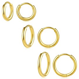 Huggie Earrings For Women 14K Gold Plated 3 Pairs Titanium Hypoallergenic Small Gold Hoop Earrings 6mm 8mm 10mm for Men Girls