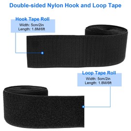 2Inch Wide Sew On Hook and Loop Strips, 6 Ft Nylon Strips Fabric Fastener Interlocking Tape Industrial Strength, Heavy Duty Strip Hook and Loop Tape for Clothing Sewing DIY Projects(Black)
