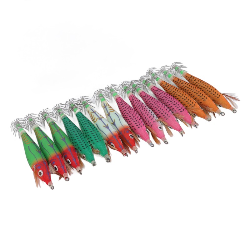 14Pcs Luminous Squid Hook Lure 8cm Artificial Shrimp Shape Fishing