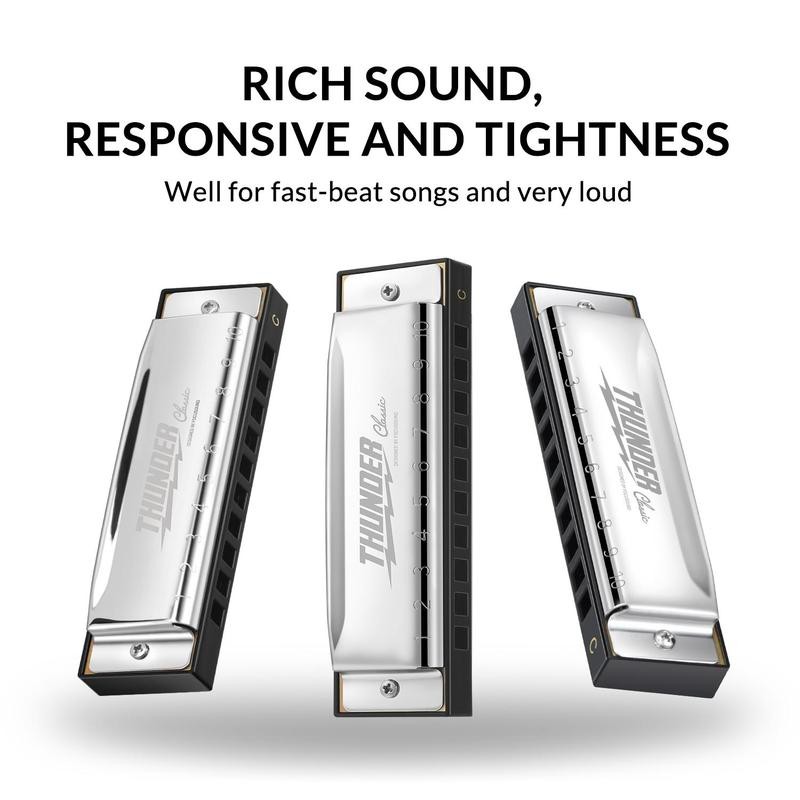 Focusound Blues Harmonica, Multi-Tone Options, 10 Holes 20 Notes, Quick