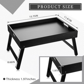 Qunclay 3 Pcs Lap Tray for Eating Bamboo Breakfast Tray Bed Trays with Handles and Foldable Legs Bed Table Tray for Bed Eating Snack Working as Laptop Desk (Black)