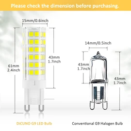 DiCUNO G9 LED Bulb, Ceramic Base Light Bulb 6W (60W Halogen Equivalent), 550LM, Daylight White 6000K, Non-Dimmable Replacement for Home Lighting, 6-Pack