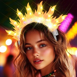 Handcess Leuchtendes Feuer-Stirnband, Festival, LED-Flamme, Haarband, leuchtendes Kostüm, Haarreifen, Party, Rave, Haarschmuck für Damen
