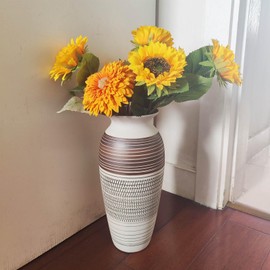 Ceramic Rustic Farmhouse Vase, 12.6" Large Vintage Flower Vase Home Decor,Tall Boho Decorative vase for Living Room, Table, Mantel, Shelf and Centerpieces Decor and Housewarming (E)