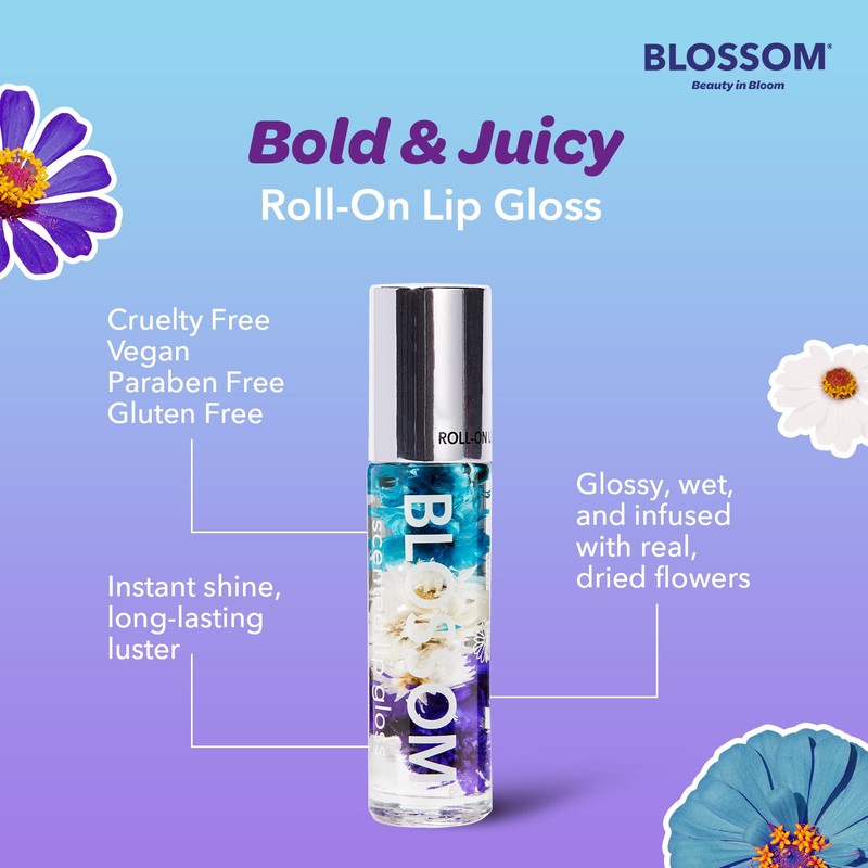Blossom Roll on Lip Gloss, Scented Clear High Shine Moisturizing