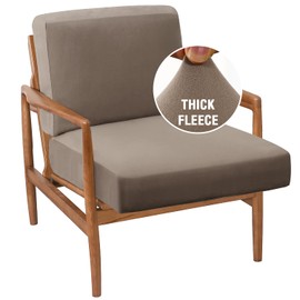 H.VERSAILTEX Fleece Sofa Cover 2 Piece Chair Covers Armchair Super Stretch Slip Covers for Modern Bedroom Armchairs Thick Soft Accent Chair Cover(Seat Cushion Cover Plus Back Cushion Cover,Taupe)