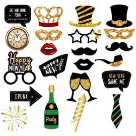 2024 New Year Photo Booth Props Photo Accessories Pack of 22 New Year's Eve Photo Booth Props Fancy Dress Hat Glasses Mask Party Photo Booth Accessories for Adults Children New Year's Eve Party Photo