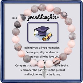 Haoze Graduation Gifts Behind You Graduation Bracelet for Daughter 2025 College Graduation Gifts for Women (GD - Pink Zebra Jasper Bead)