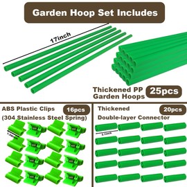 PirateAnt Greenhouse Hoops Set for DIY Grow Tunnel，Thickened High Tenacity PP Mid Green Garden Hoops for Row Cover，Raised beds，DIY Plant Support Garden Stakes, 25pcs