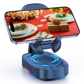 INSSISAIN Cell Phone Stand with Wireless Bluetooth Speaker, Unique Gifts for Men/Women, Adjustable Phone Holder with 5 Colorful LED Modes, Anti-Slip Base HD Surround Sound, Compatible with iPhone/iPad, Blue
