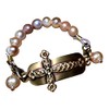 Satin Antiqued Brass Decorative Cross Interchangeable Rockband Bracelet - Pink