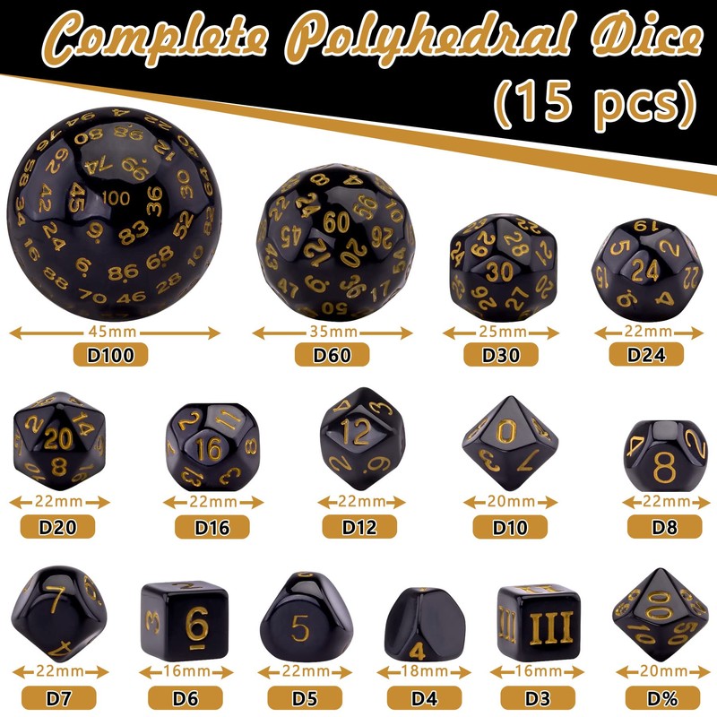 SIQUK 15 Pieces Polyhedral Dice Set with Bags D3-D100 Dice