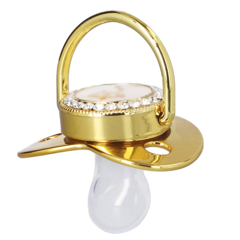 Baby Pacifier,Rhinestone Night Pacifier with Chain Clip,Portable Exquisite Golden Crown