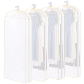Chunful 60" Clear Garment Bags for Hanging Clothes 4-Pack Dust-Proof Closet Storage Covers with 10" Gusseted Design & Smooth Zipper for Dresses, Coats, Suits, Women's Home Organization(Beige)